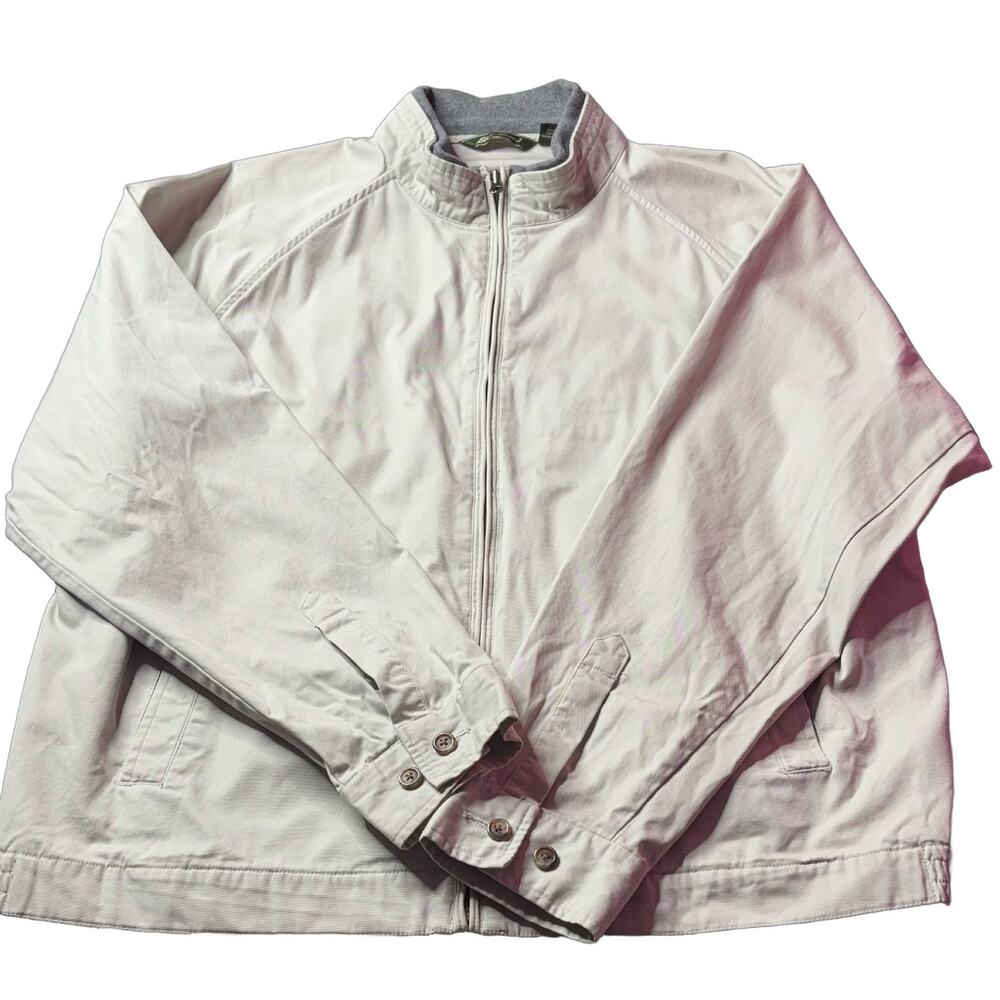 Eddie Bauer Authentic Outdoor Outfitter Men XL Beige Cotton Canvas Bomber Jacket